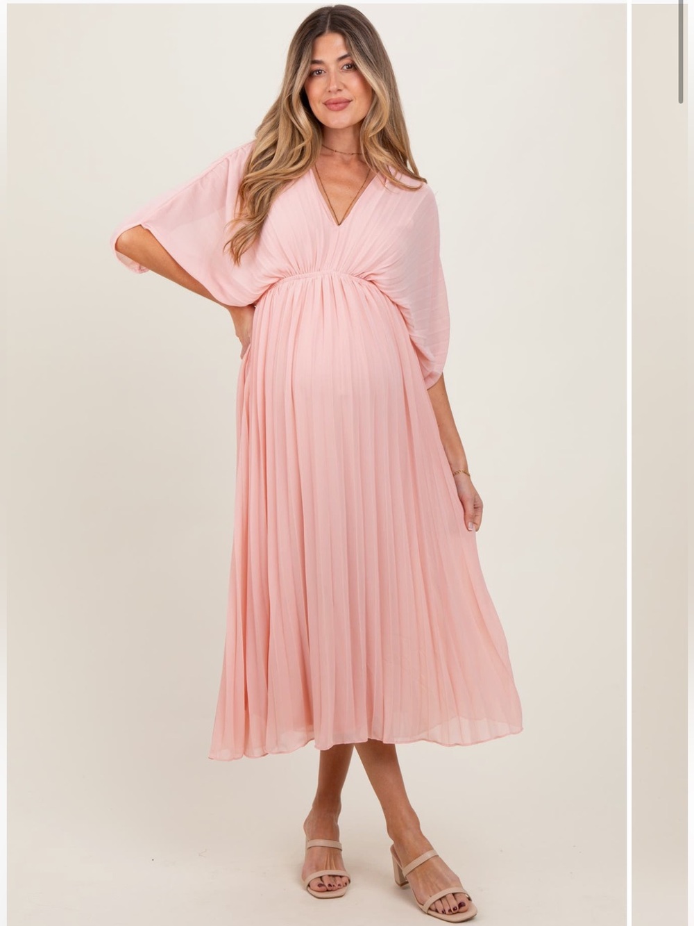 Pinkblush Pleated V Neck Maternity Maxi Dress ( Light Pink )